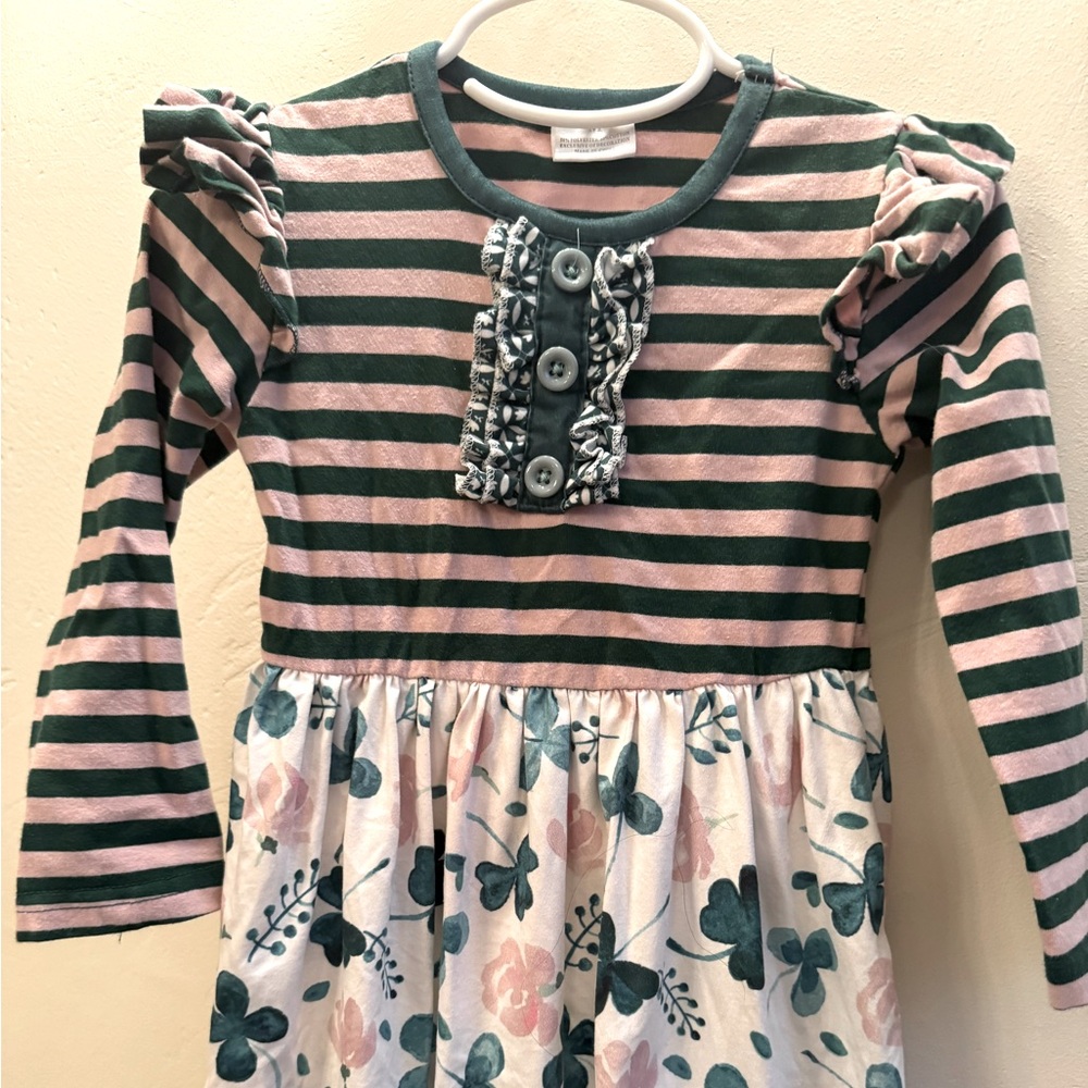 Shamrock print St Patrick’s twirl dress 4T soft fabric ruffle hem